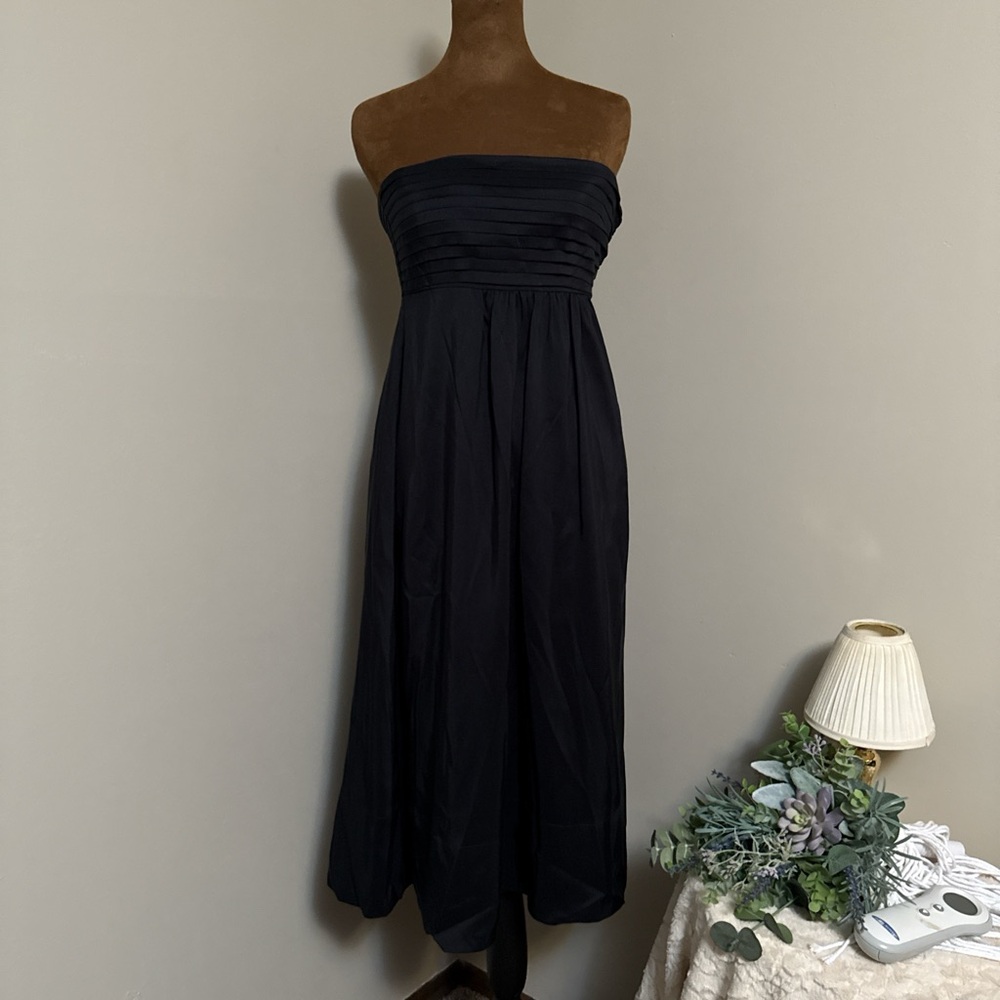 Banana Republic Classic Black Silk Strapless Midi Dress